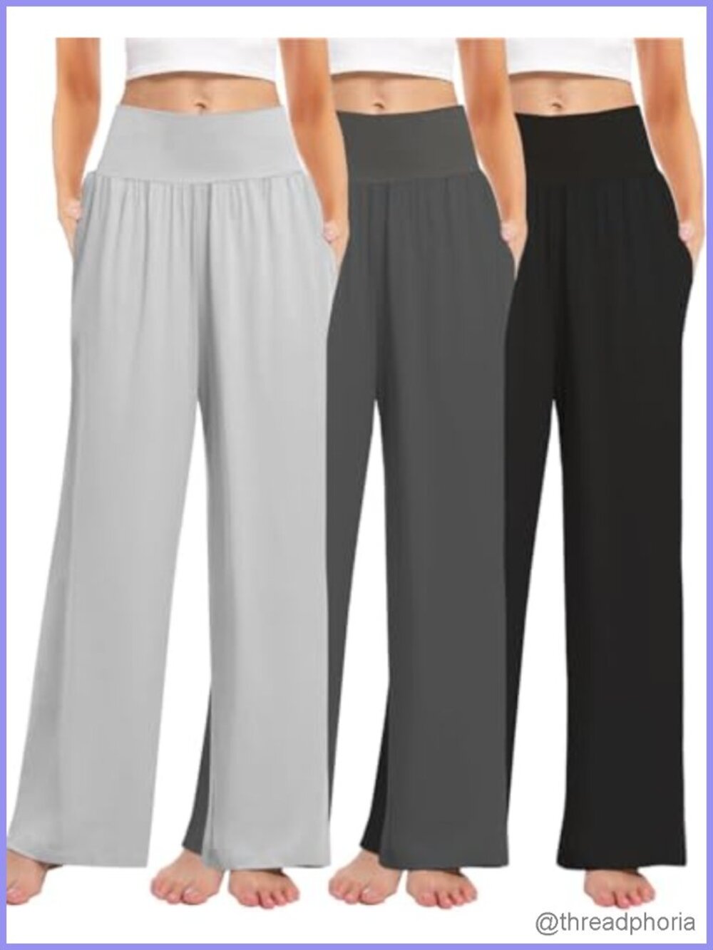 High Waisted Wide Leg Lounge Pants with Pockets 3 Pack Sweatpants